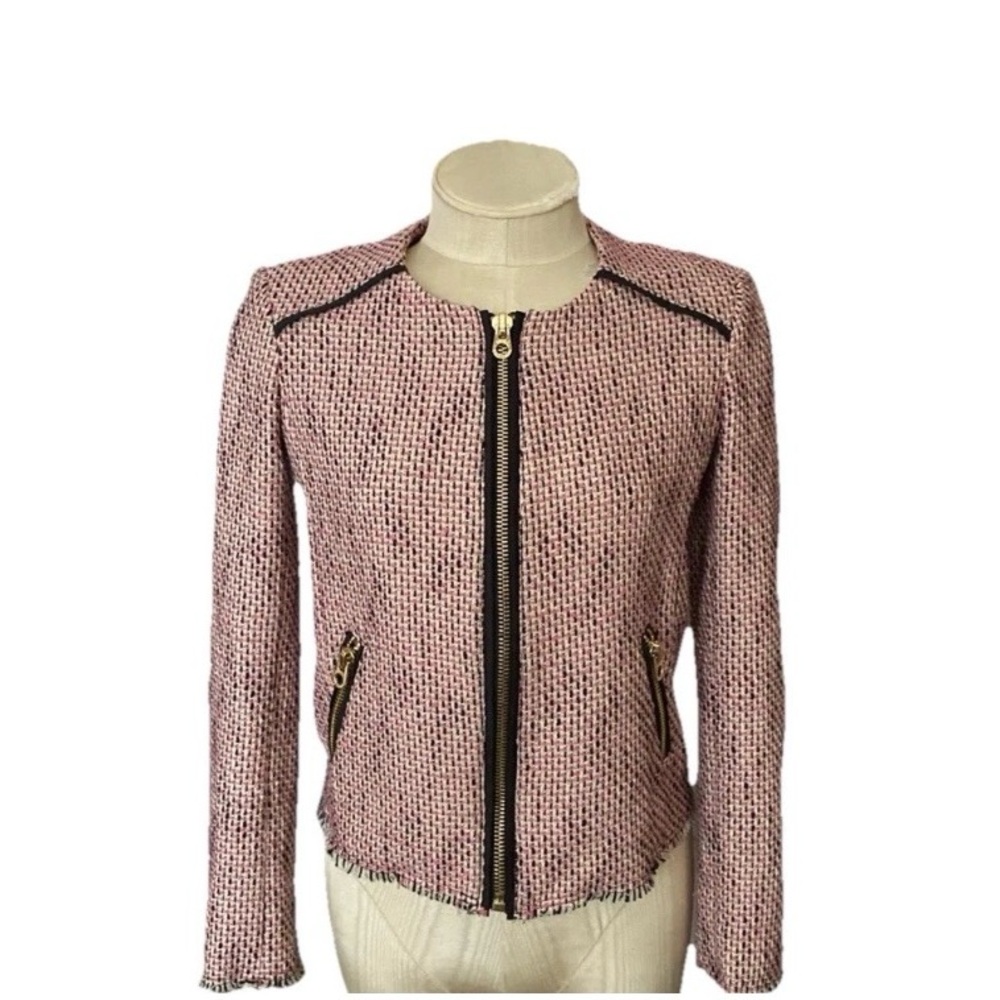 Juicy Couture Women’s Chic Boho Tweed Jacket - Pink and Black Size S Frayed Hems